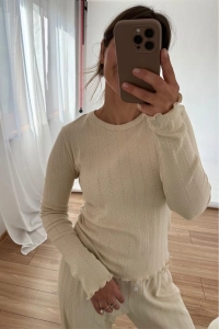 SLOW MORNING | beżowy longsleeve z ażurowej bawełny
